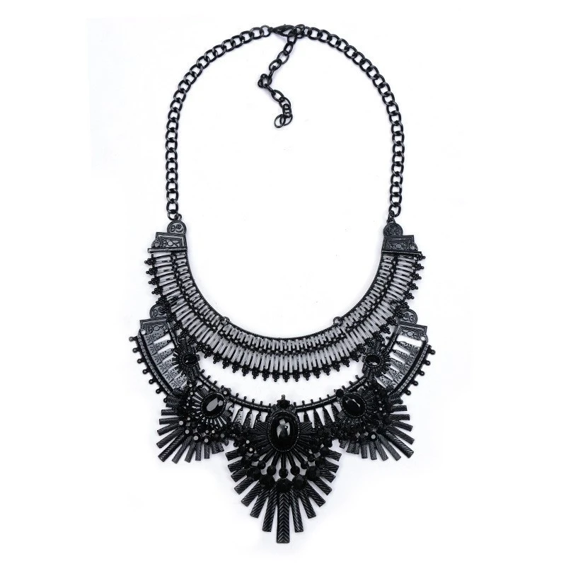 Exaggerated Owl Alloy Diamond Black Clavicle Necklace