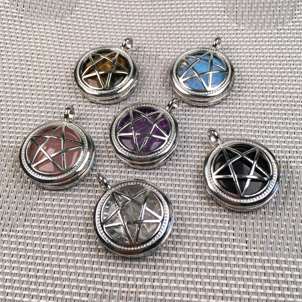 Natural Stone Alloy Hollow Five Pointed Star Pendant