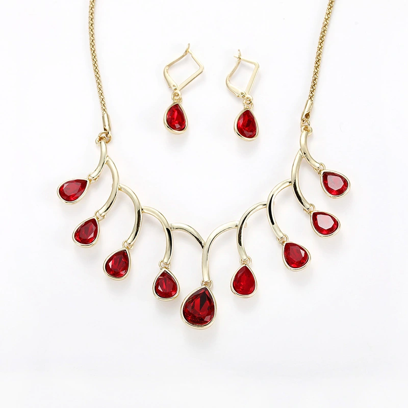 Retro Red Bead Alloy Inlaid Glass Two-piece Set