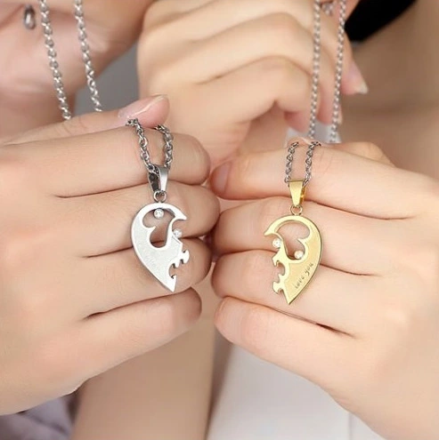 Heart-shaped Combination Boy And Girl Pendant Titanium Steel Necklace