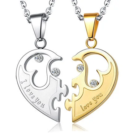 Heart-shaped Combination Boy And Girl Pendant Titanium Steel Necklace