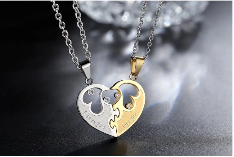 Heart-shaped Combination Boy And Girl Pendant Titanium Steel Necklace