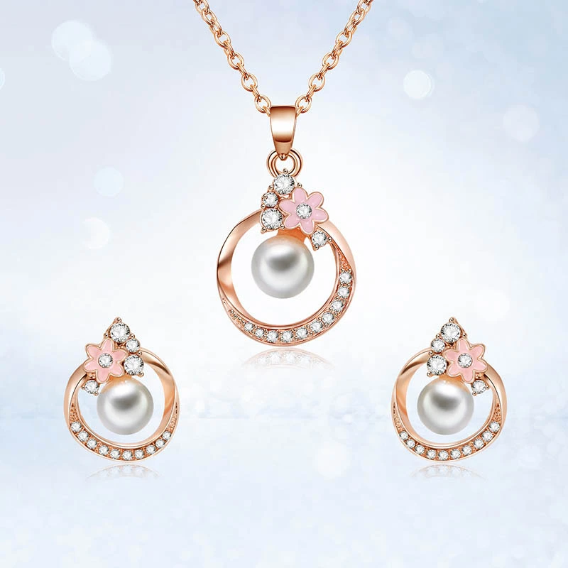 Two-piece Set Of Inlaid Pearl Necklace And Earrings