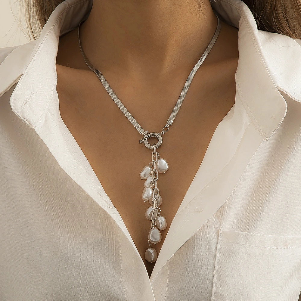 Faux Pearl Tassel Necklace With Vintage Geometry