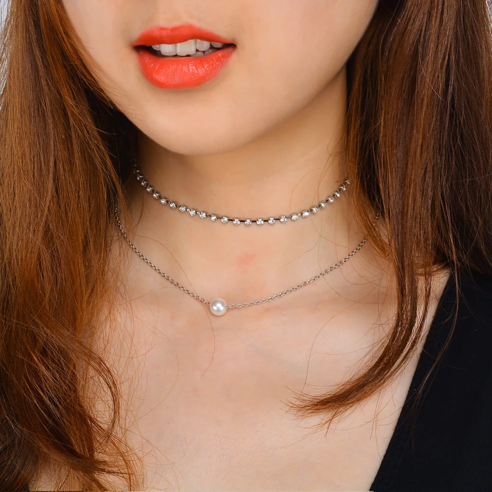 Sparkling Diamond Pearl Multilayer Necklace