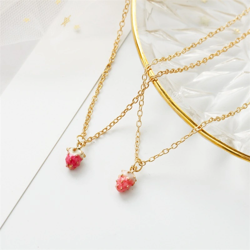 Cute Strawberry Necklace Sweet Short Tassel Clavicle Chain