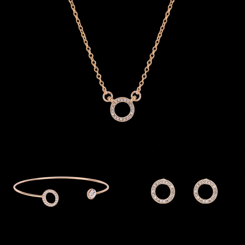 Simple Circle Fashion Three-piece Set Necklace Earrings