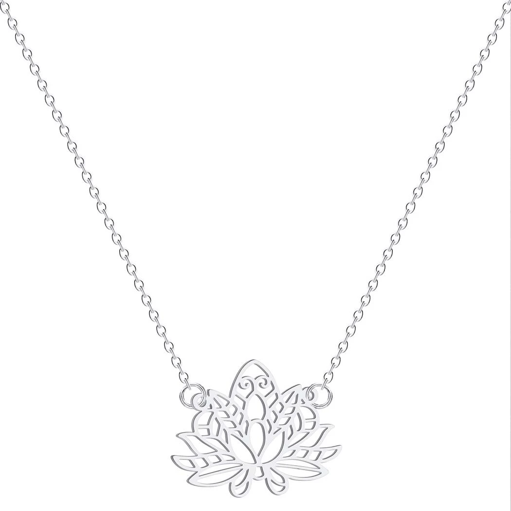 Stainless Steel Necklace Women Hollow Yoga Gold Lotus Clavicle Chain Jewelry