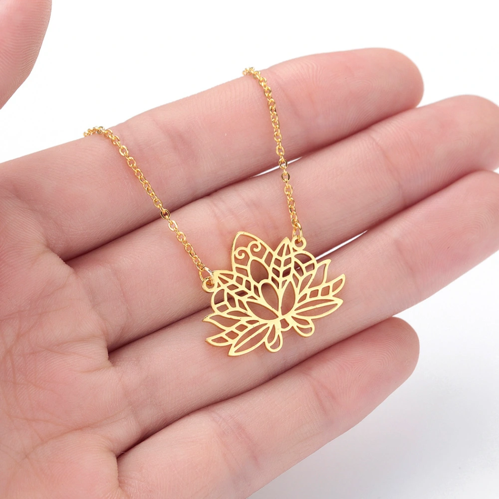 Stainless Steel Necklace Women Hollow Yoga Gold Lotus Clavicle Chain Jewelry