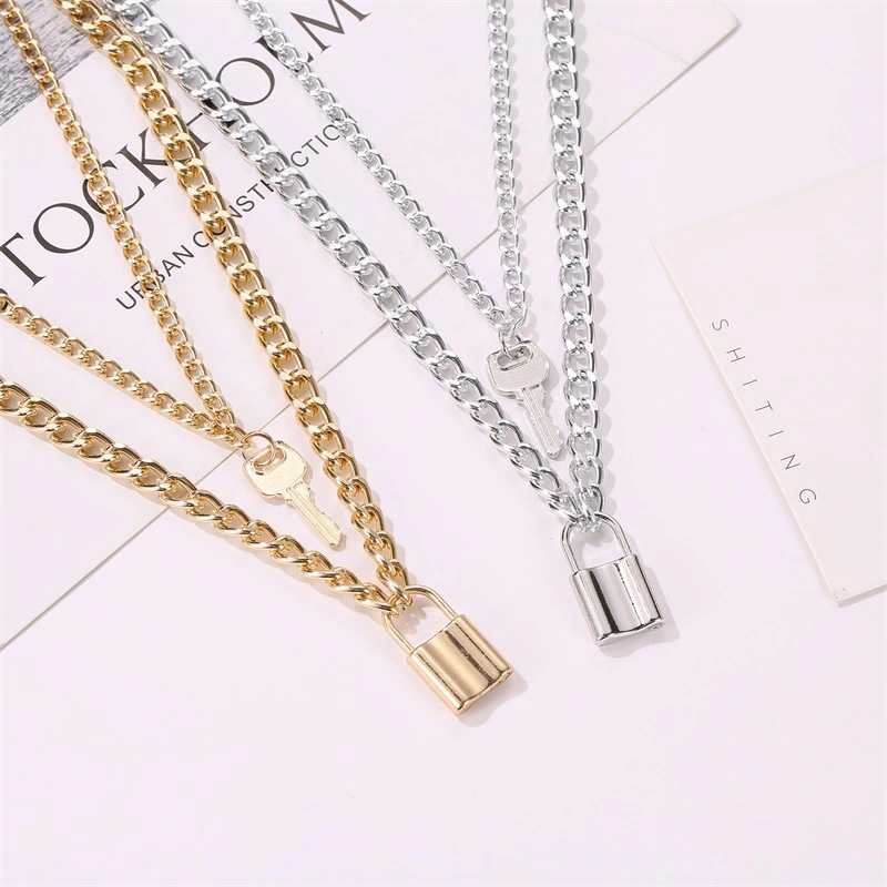 Lock Key Metal Pendant Choker Exaggerated