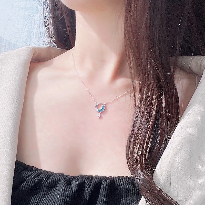 Moon Pendant Niche Light Luxury Zircon Clavicle Chain Personality