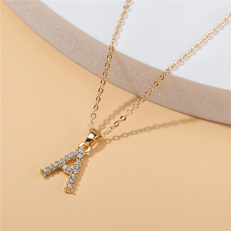 26 Golden English Letter Pendant Diamond-studded Clavicle Chain Neck