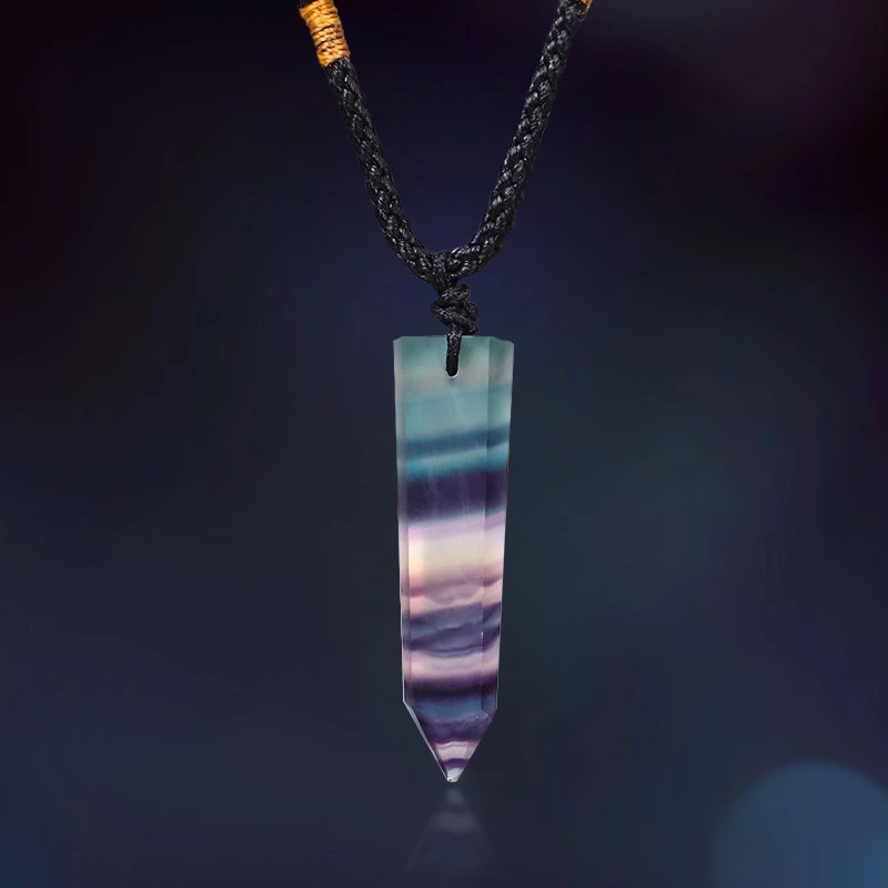 Colorful Fluorite Column Pendant Necklace Color Fluorite Hexagonal Column Pendant