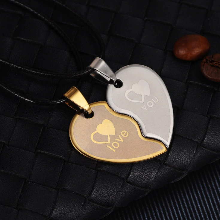 Two-piece Lovers Heart-shaped Pendant Boutique Stainless Steel Accessories