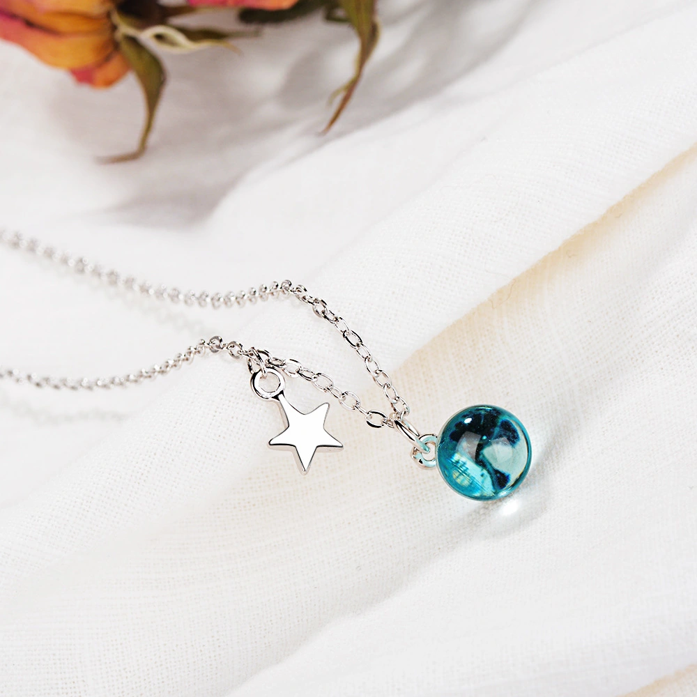 New Starry Sky Blue Artificial Crystal Pendant Necklace