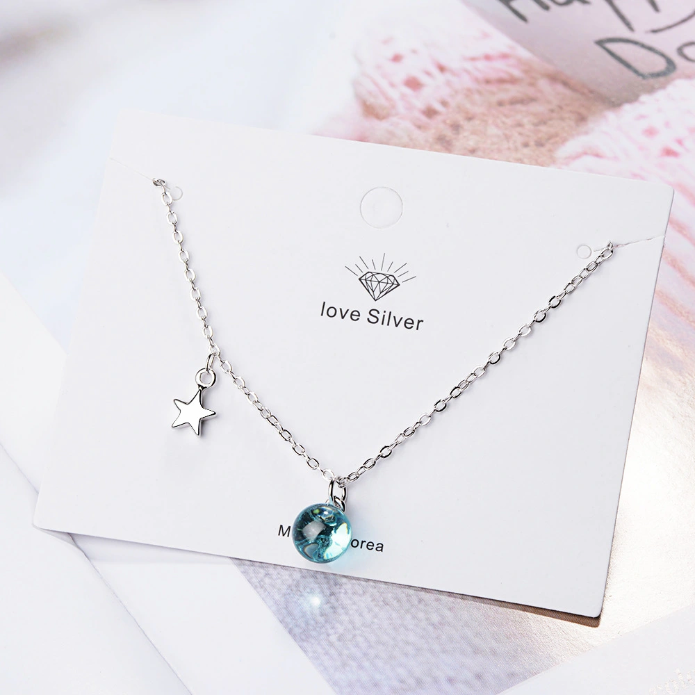 New Starry Sky Blue Artificial Crystal Pendant Necklace