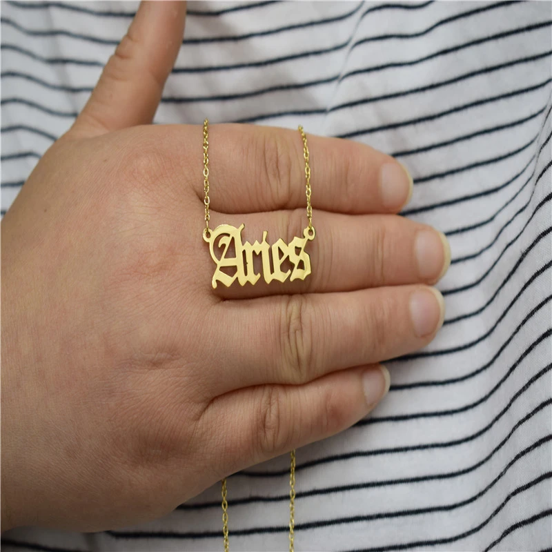 Stainless Steel Twelve Constellation Necklace Ancient English Letter