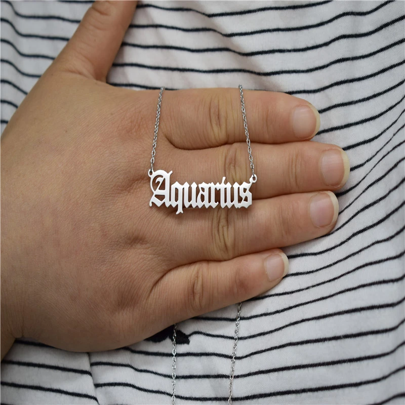Stainless Steel Twelve Constellation Necklace Ancient English Letter
