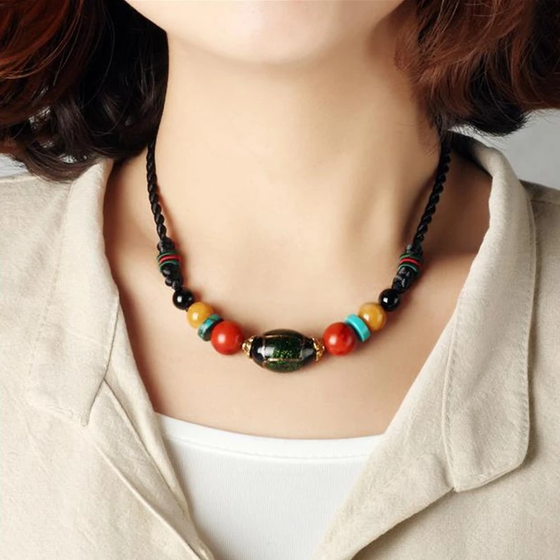 Ethnic Style Jewelry Woven Colored Glaze Women's Necklace