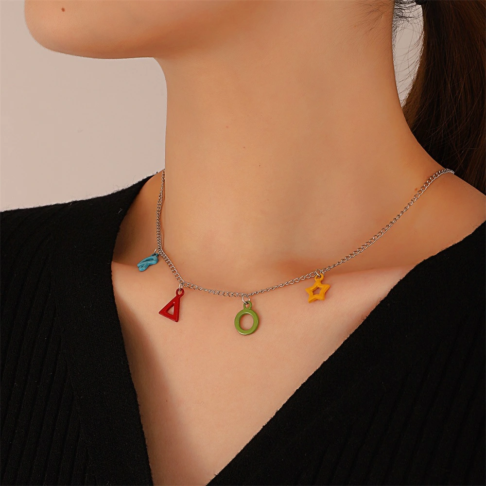 Simple Color Drip Oil Geometric Pendant Necklace Cute And Fun