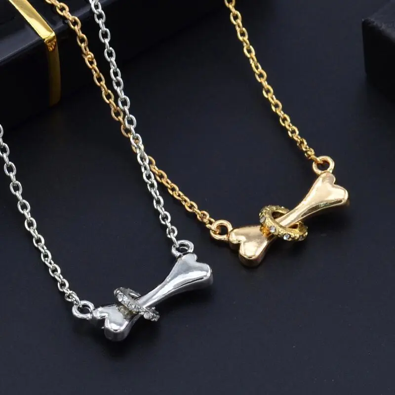 Jewelry Simple Diamond-studded Dog Bone Necklace