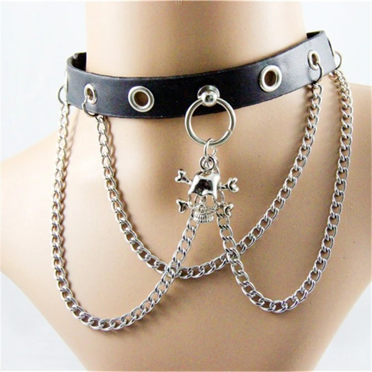 Punk Skull Neckband Personalized Leather Chain Collar