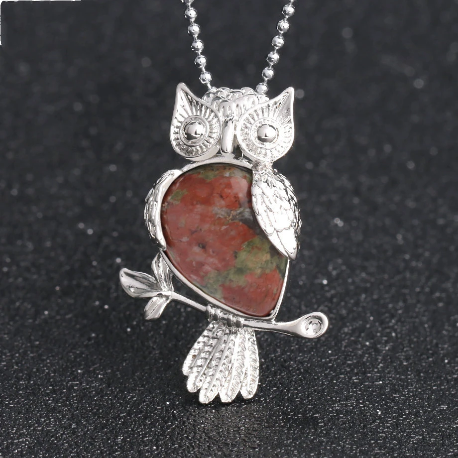 Owl Pendant With Natural Crystal Stones