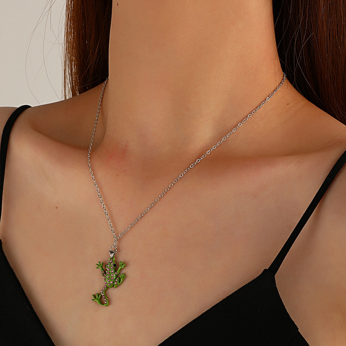 Lovely Diamond Frog Pendant Necklace Small