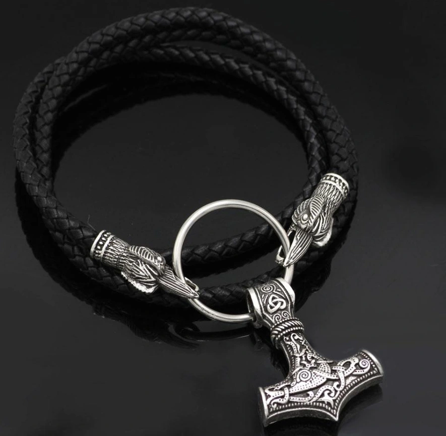 Thor's Hammer Vintage Style Crow Head Men's Necklace