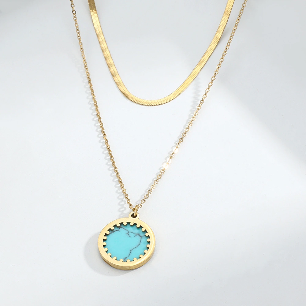 Trendy Hip Hop Spliced Chain Double Layered Wearing Turquoise