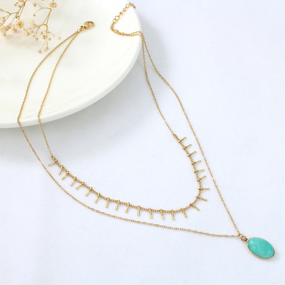 Bohemian Style Turquoise Stainless Steel Necklace Women