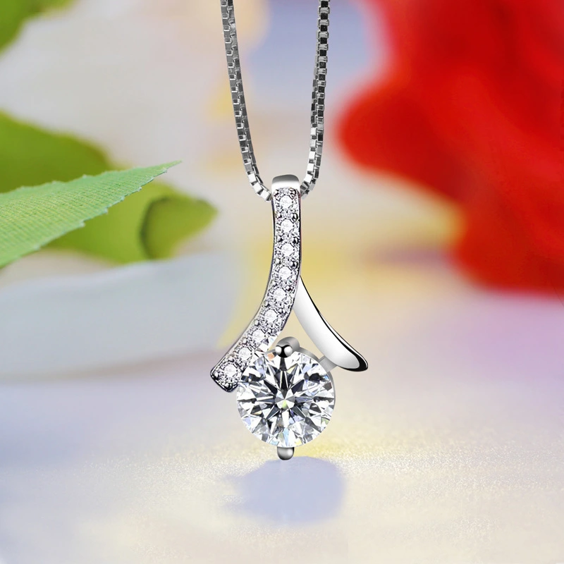 Gentle lady style sterling silver temperament zircon necklace