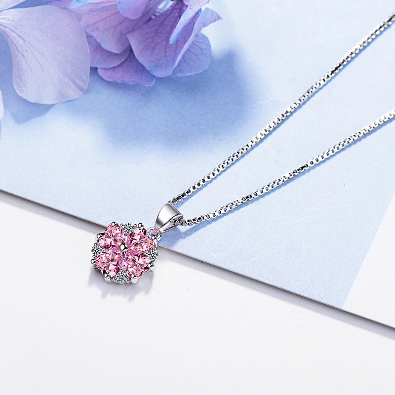 Fashionable Pink Cherry Blossom Zircon Necklace