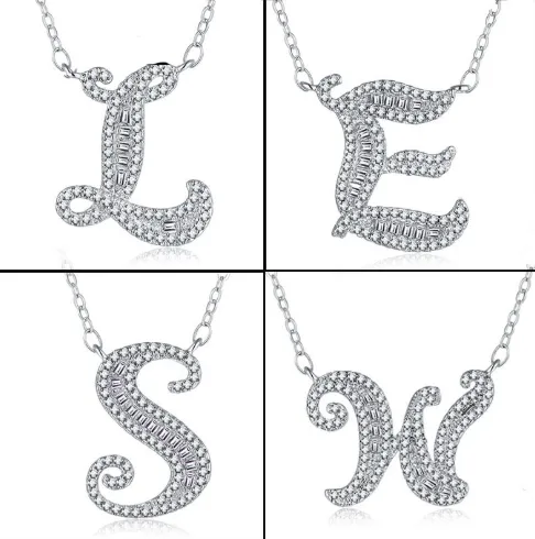 English letter super flash zircon necklace