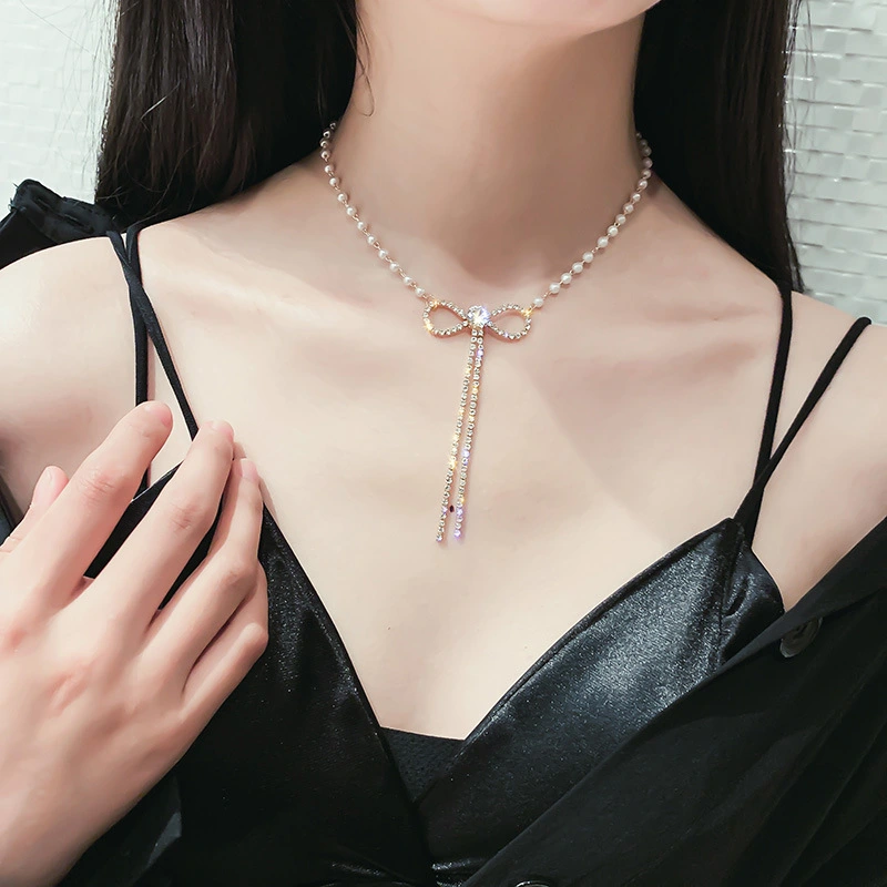 Pearl Bowknot Pendant Necklace Female Trendy Clavicle Chain