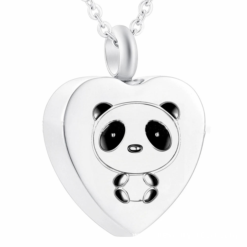 Heart-shaped panda urn pendant necklace