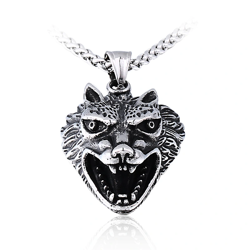 Stainless Steel Viking Wolf Head Men's Pendant