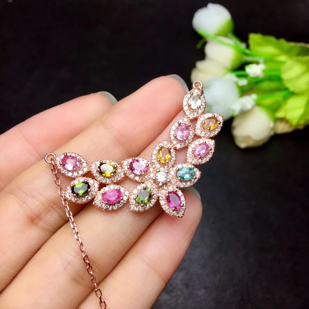 Caibao Jewelry 925 Silver Inlaid Natural Tourmaline Necklace Classic Accessories