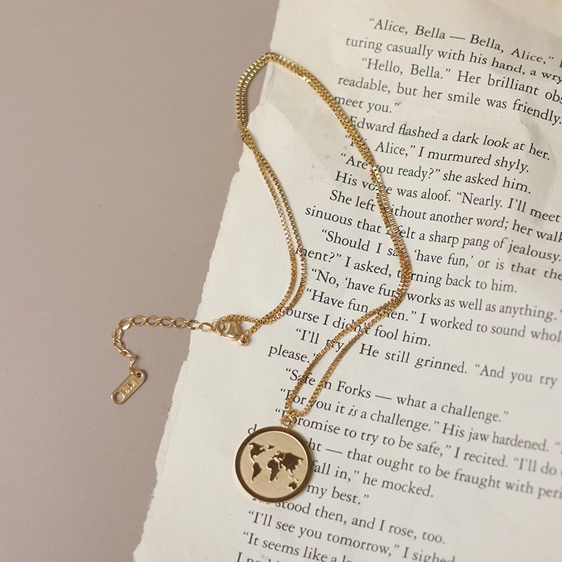 Map Necklace Peace Europe and America Earth Planet