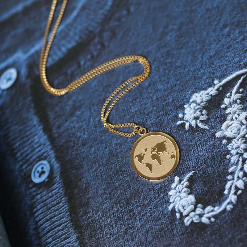 Map Necklace Peace Europe and America Earth Planet