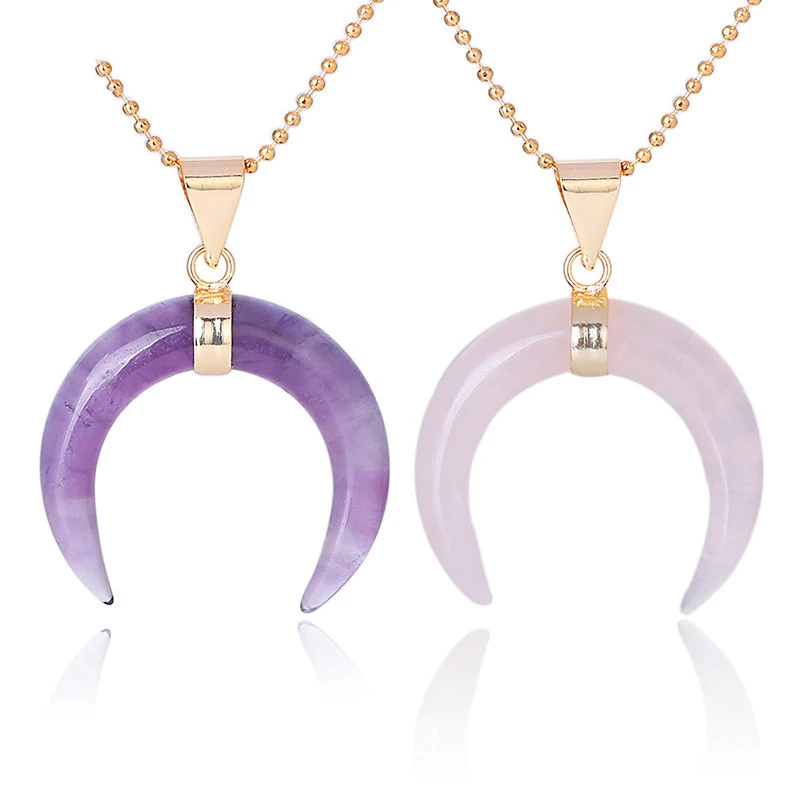 Crystal semi-precious stone moon pendant necklace