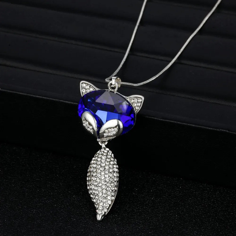 Jewelry sweater chain long fox pendant crystal necklace