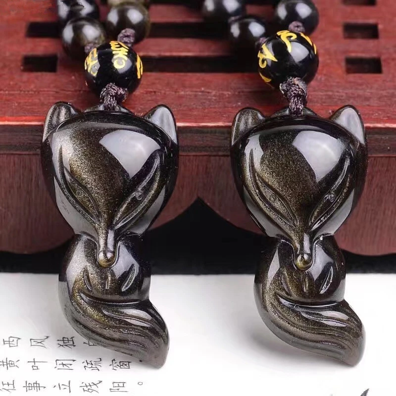 Natural Gold Obsidian Fox Pendant Men's And Women's Pendants