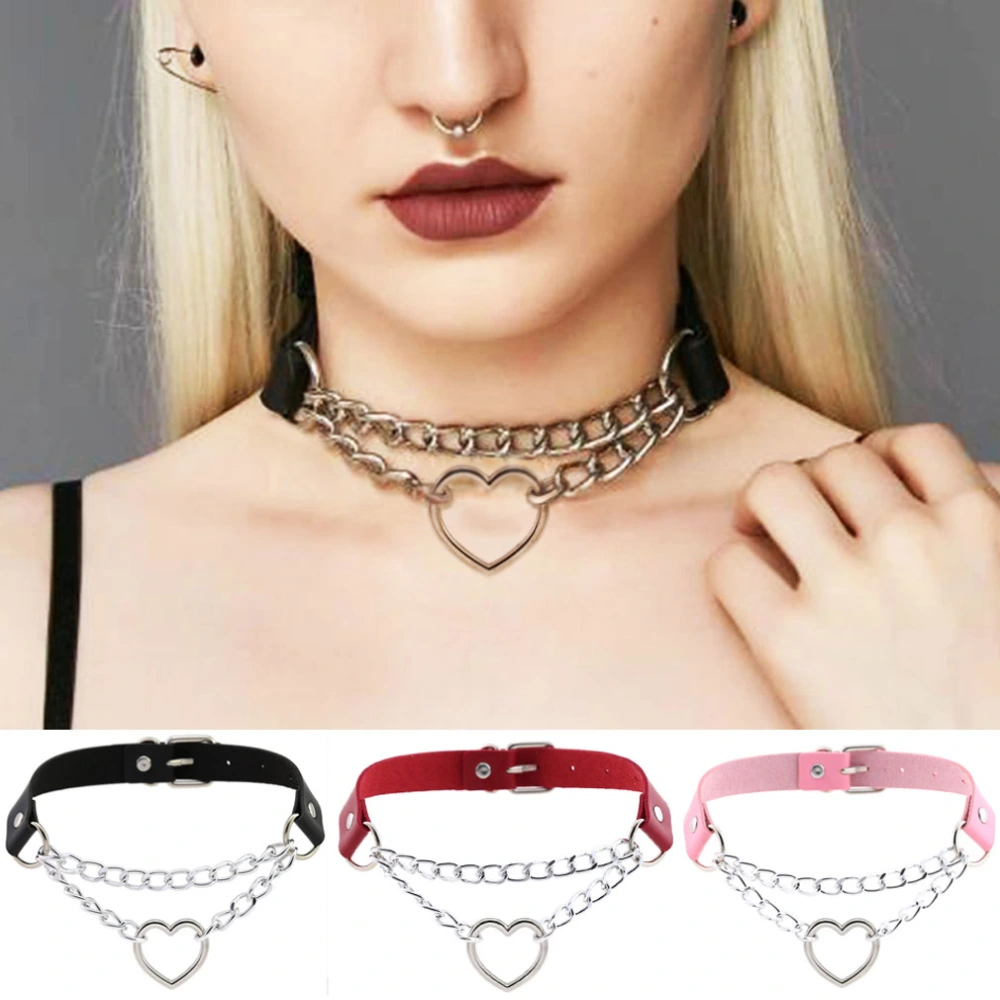 Cool Harajuku peach heart-shaped chain collar