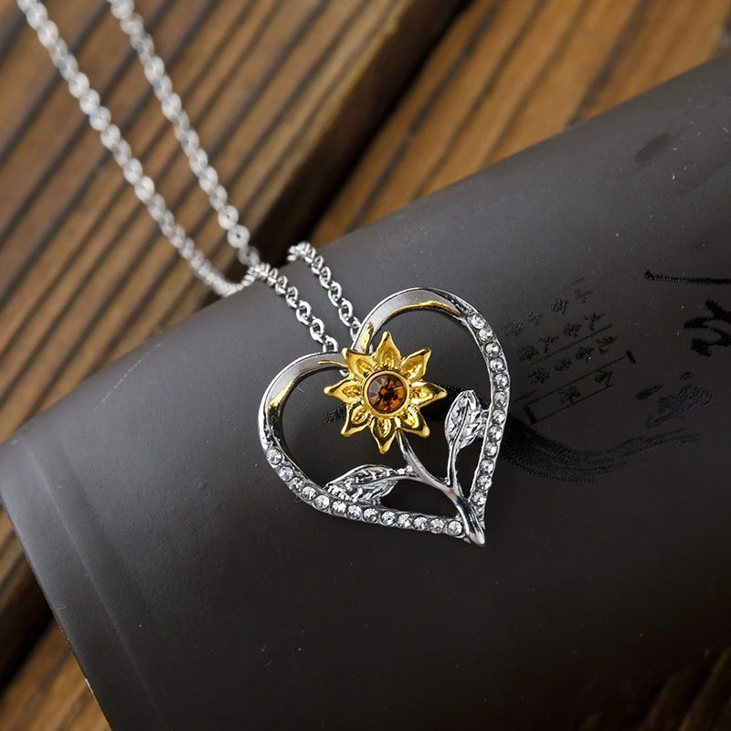 New Sunflower Heart-shaped Diamond Sunflower Lady Necklace