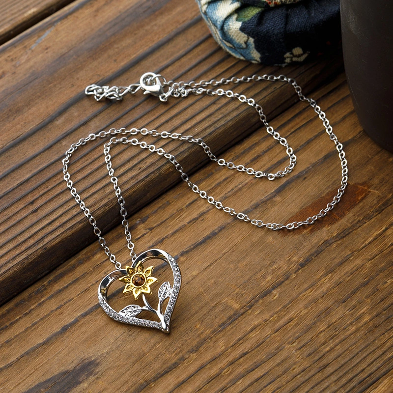 New Sunflower Heart-shaped Diamond Sunflower Lady Necklace