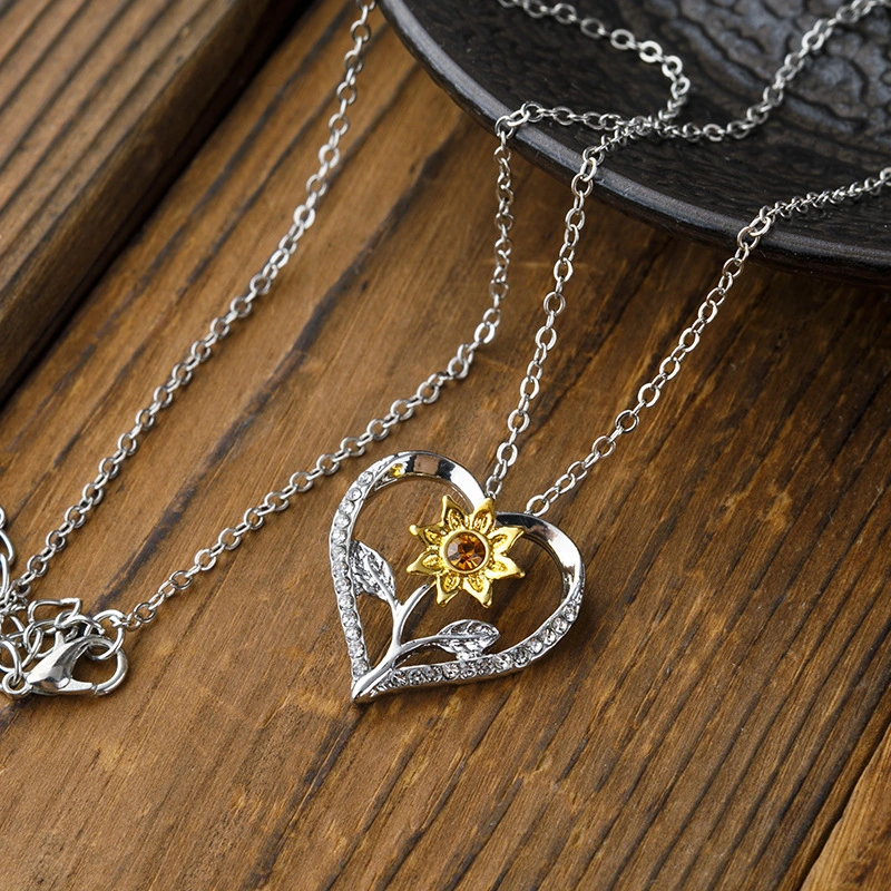 New Sunflower Heart-shaped Diamond Sunflower Lady Necklace