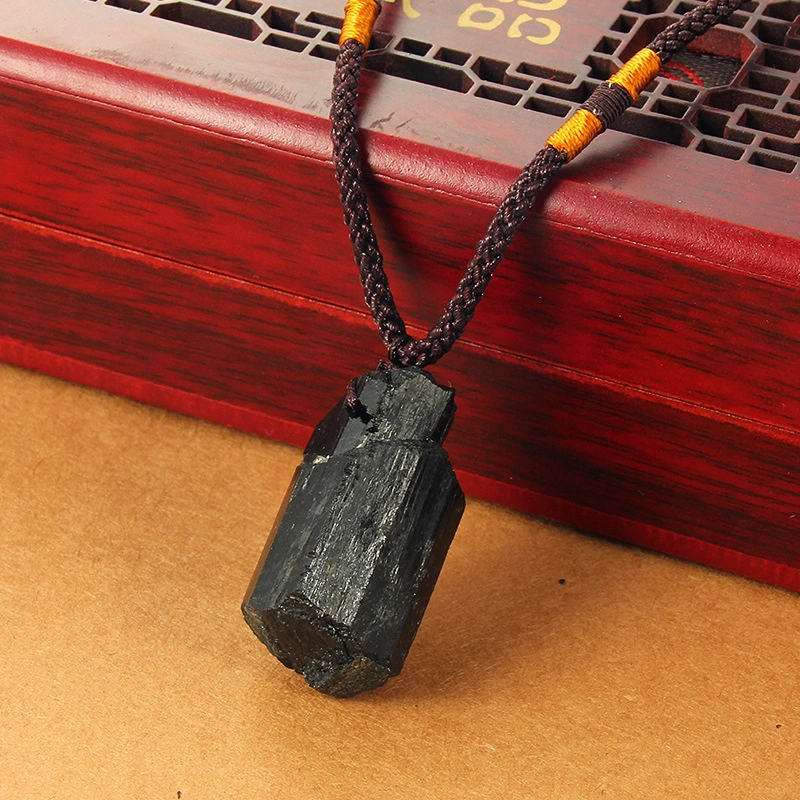 Natural Black Stone Pendant Necklace