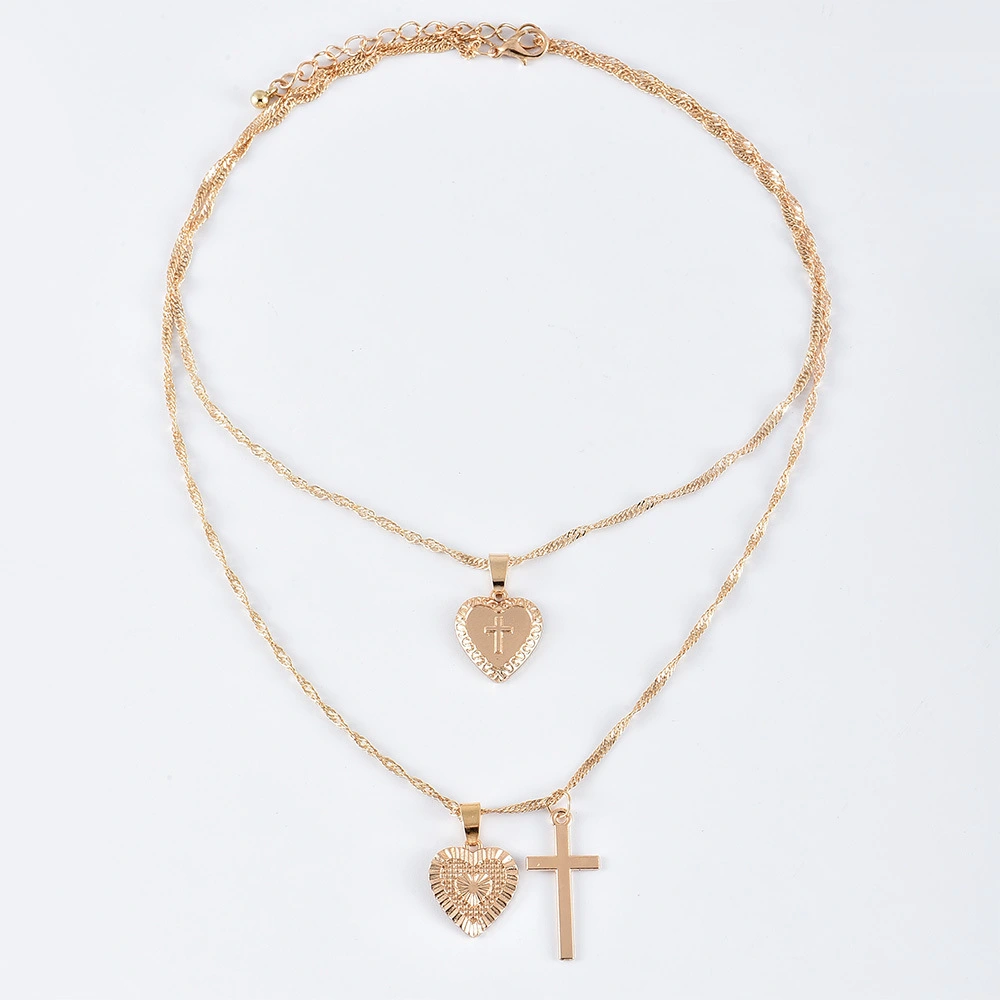 Love cross pendant multi - layered women's necklace