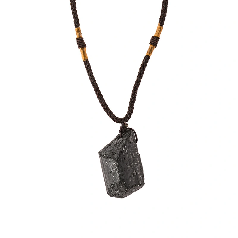 Black Tourmaline Rough Stone Pendant Necklace